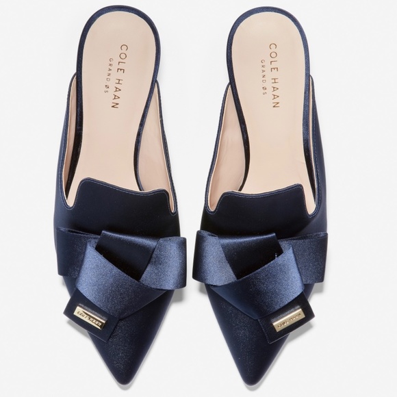 Cole Haan Ophelia Blue Satin Marine Heel Pump Mule - Picture 8 of 14